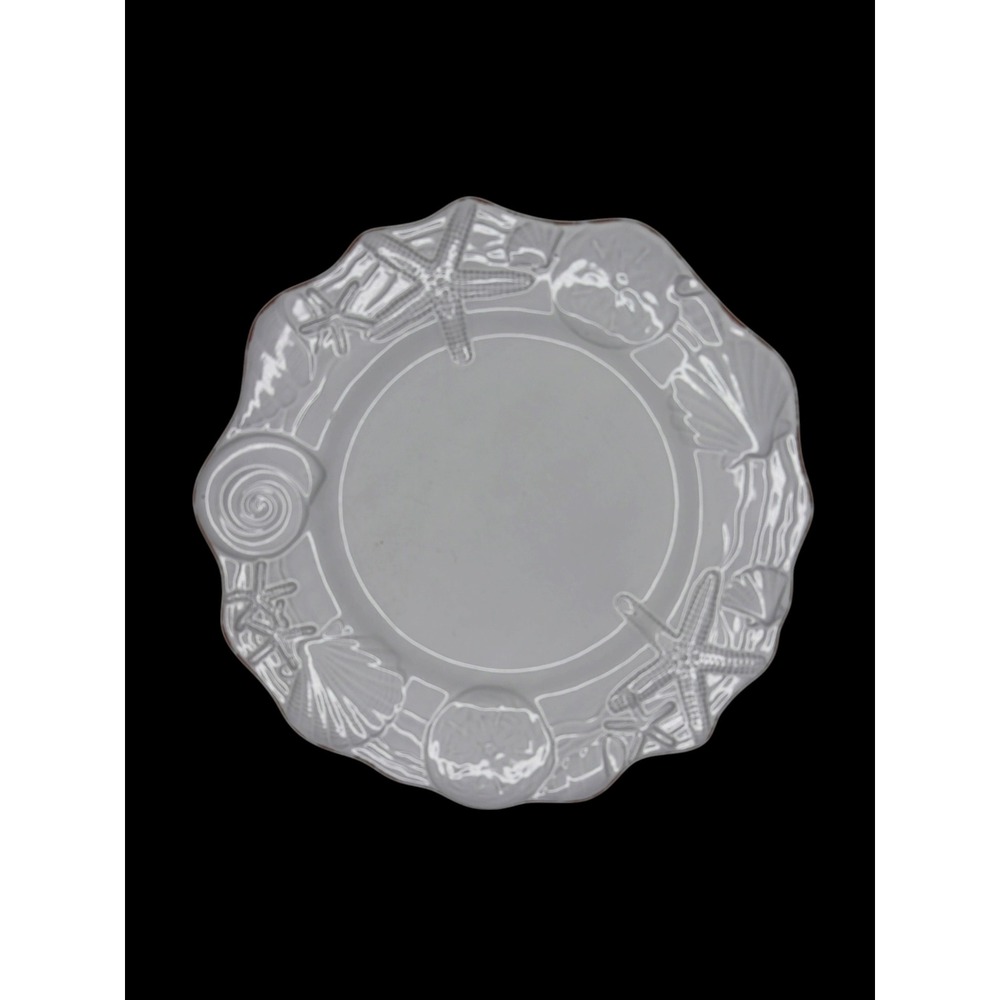 Mud Pie Sanibel White Coastal Shell Starfish Scalloped Dinner‎ Plate 11 inch